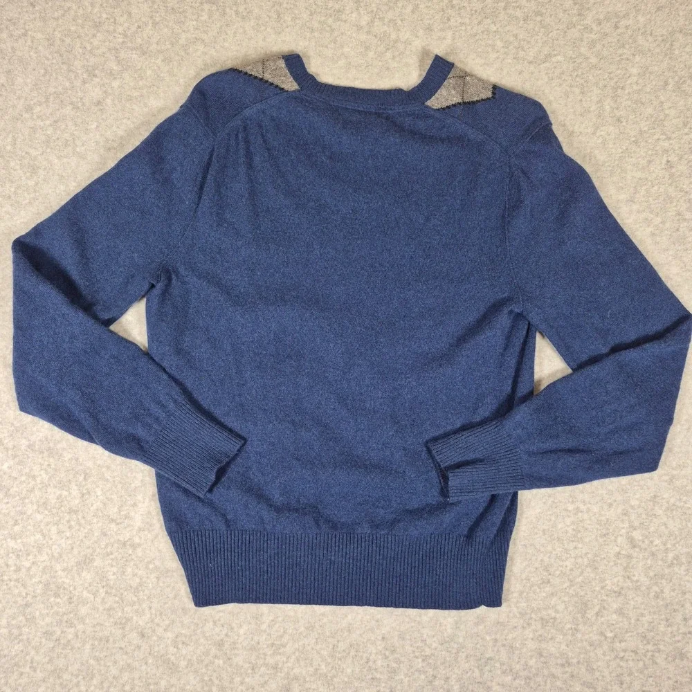 Banana Republic Sweater Mens Small Blue Argyle Cashmere Blend V-Neck Knit